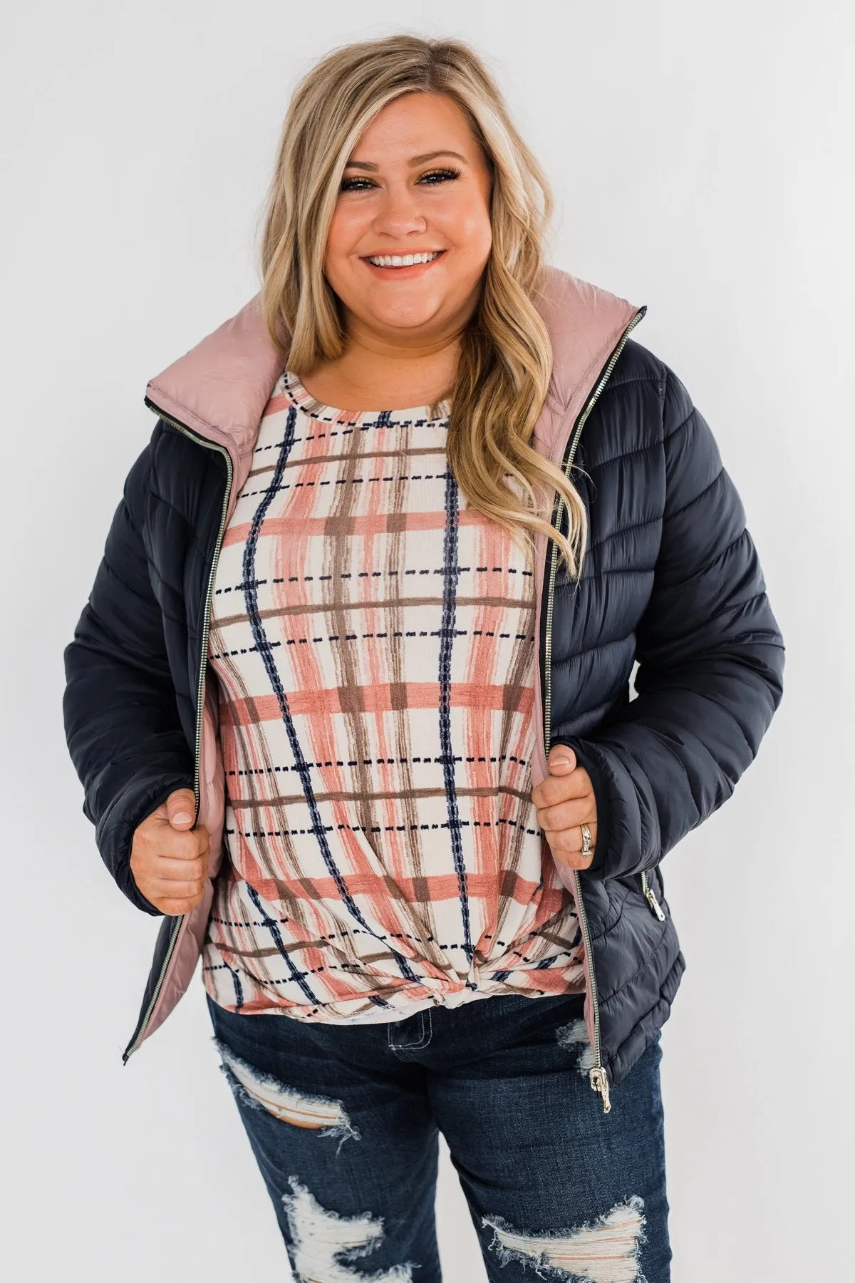 Everything I Want Reversible Puffer Coat- Navy & Blush