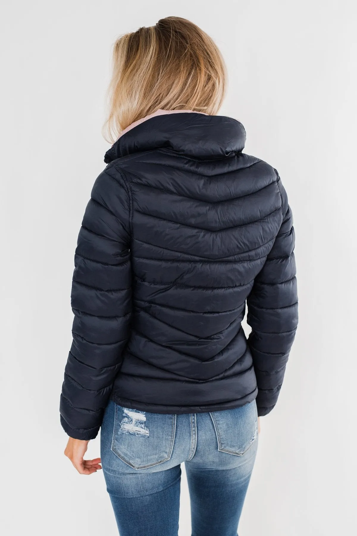 Everything I Want Reversible Puffer Coat- Navy & Blush