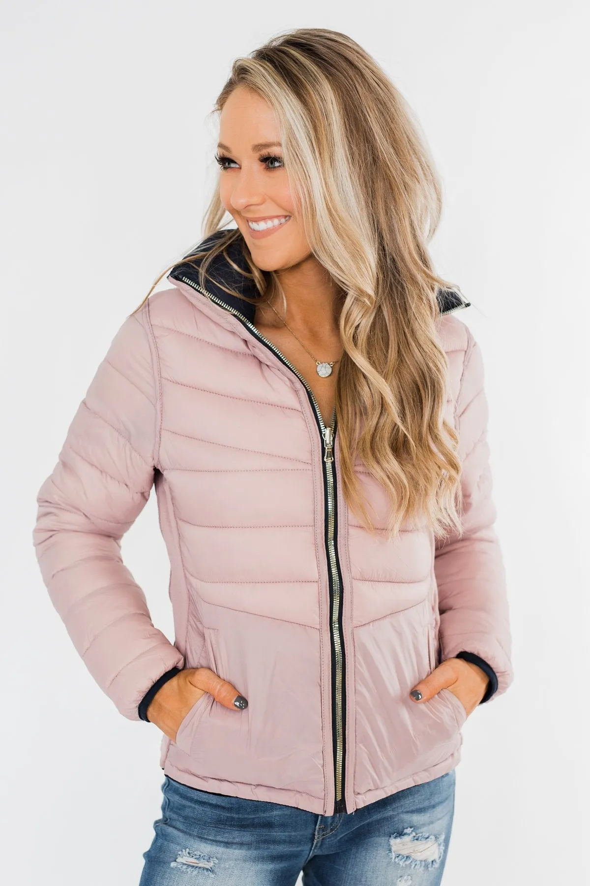 Everything I Want Reversible Puffer Coat- Navy & Blush