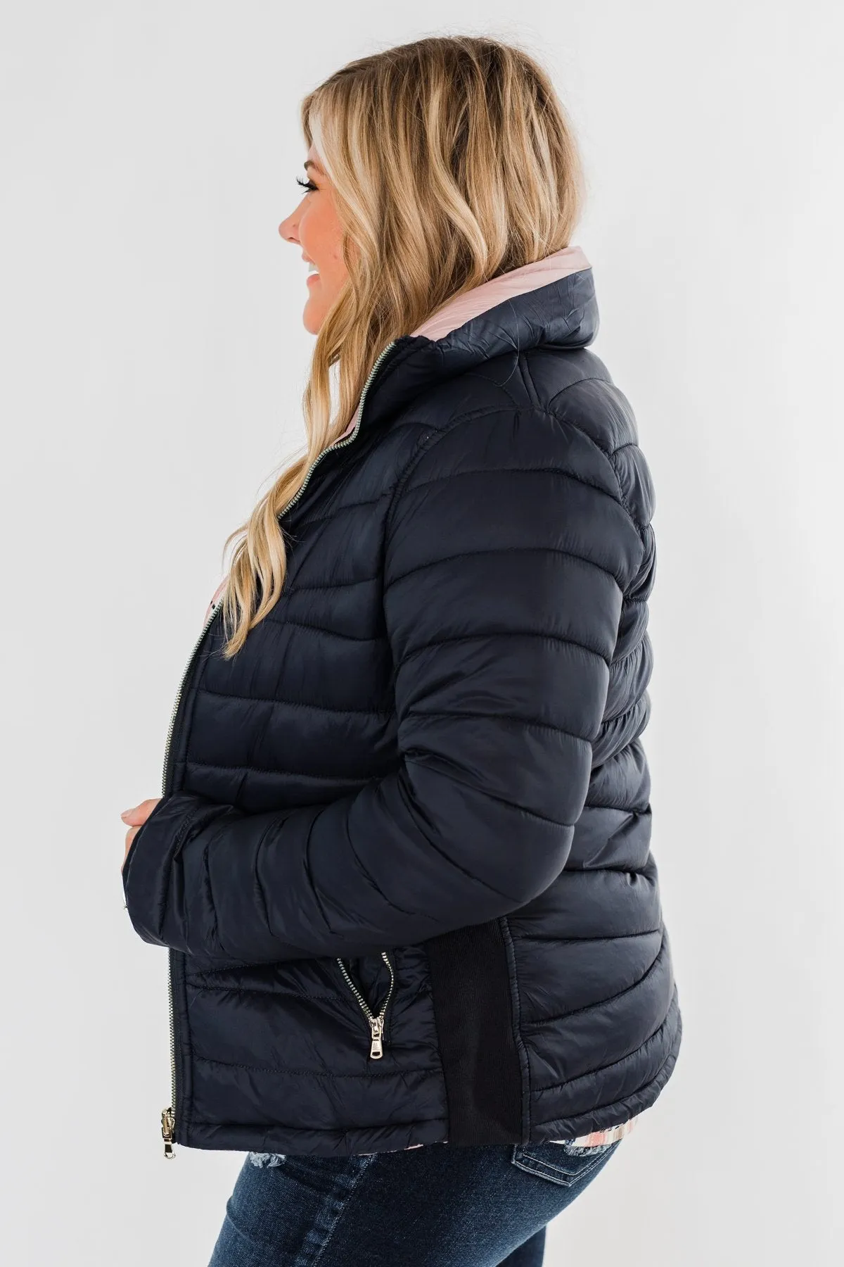 Everything I Want Reversible Puffer Coat- Navy & Blush