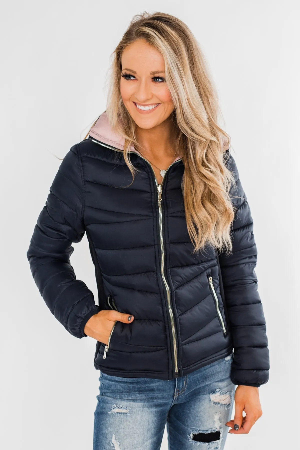 Everything I Want Reversible Puffer Coat- Navy & Blush