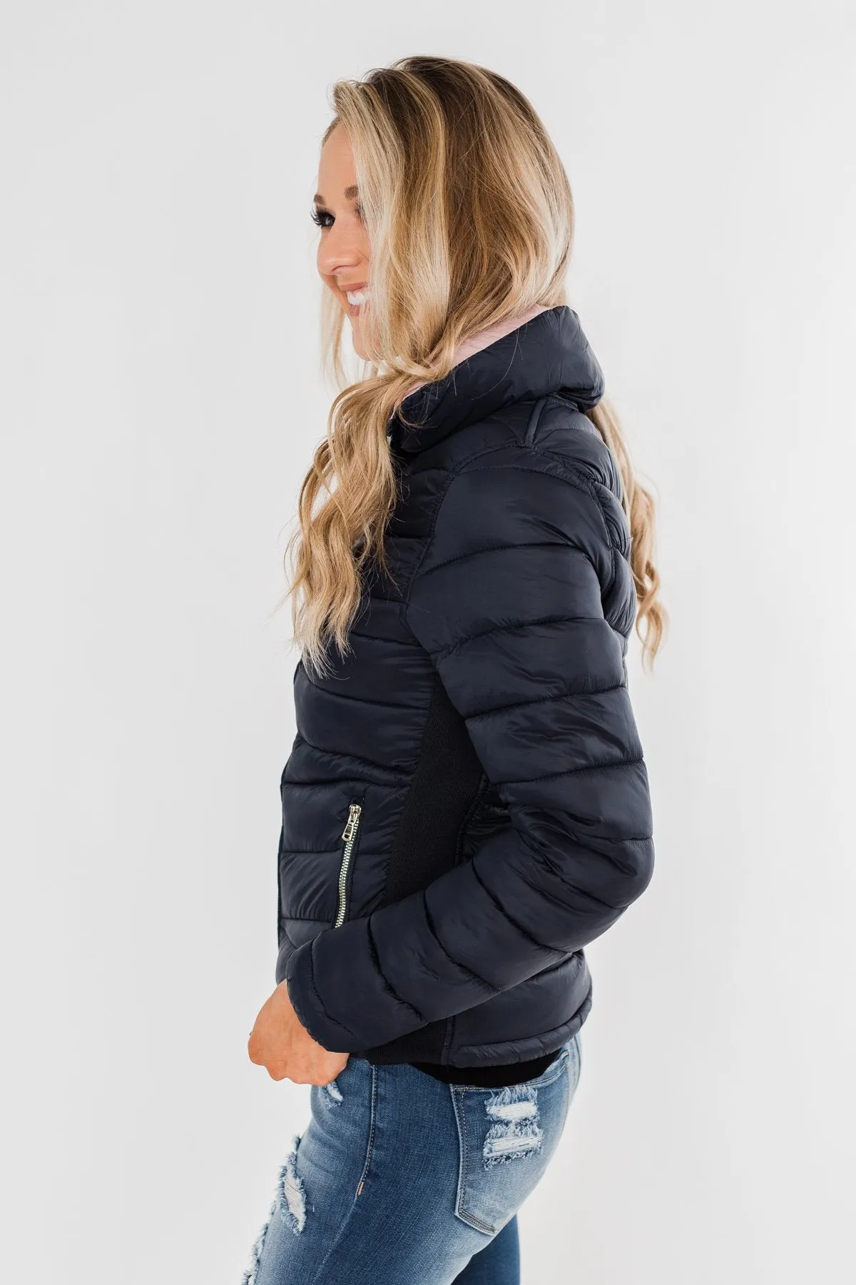 Everything I Want Reversible Puffer Coat- Navy & Blush