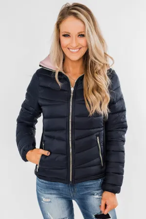 Everything I Want Reversible Puffer Coat- Navy & Blush
