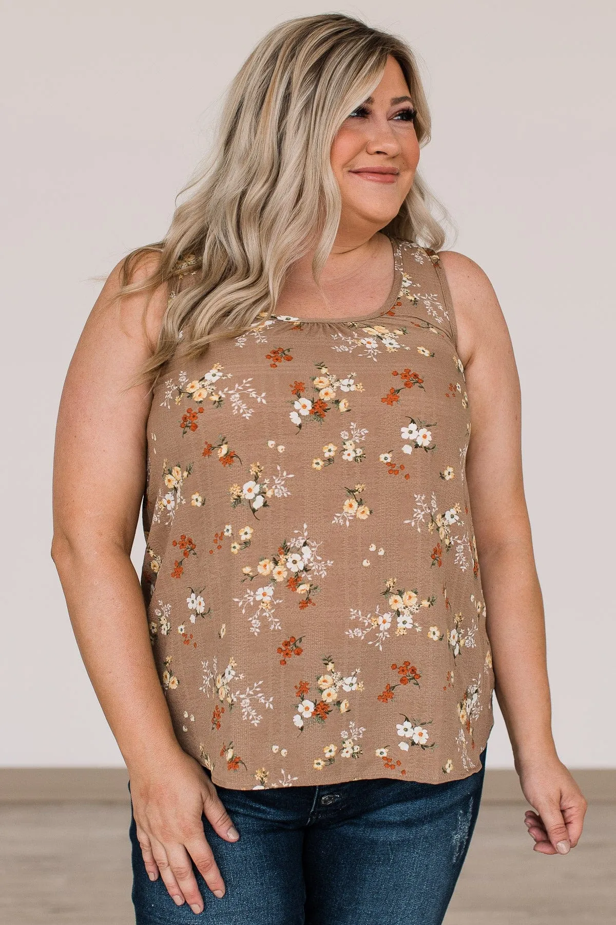 Explore Your Heart Floral Tank Top- Taupe