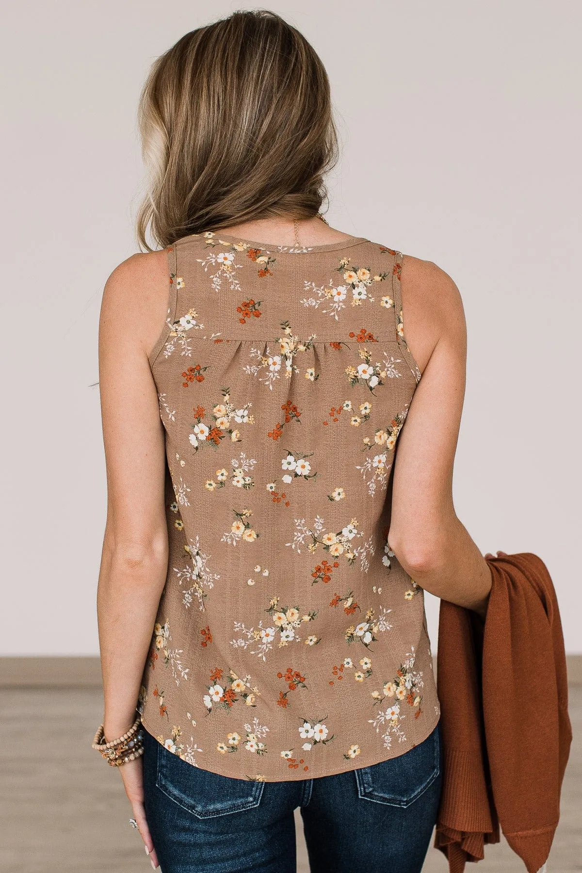 Explore Your Heart Floral Tank Top- Taupe