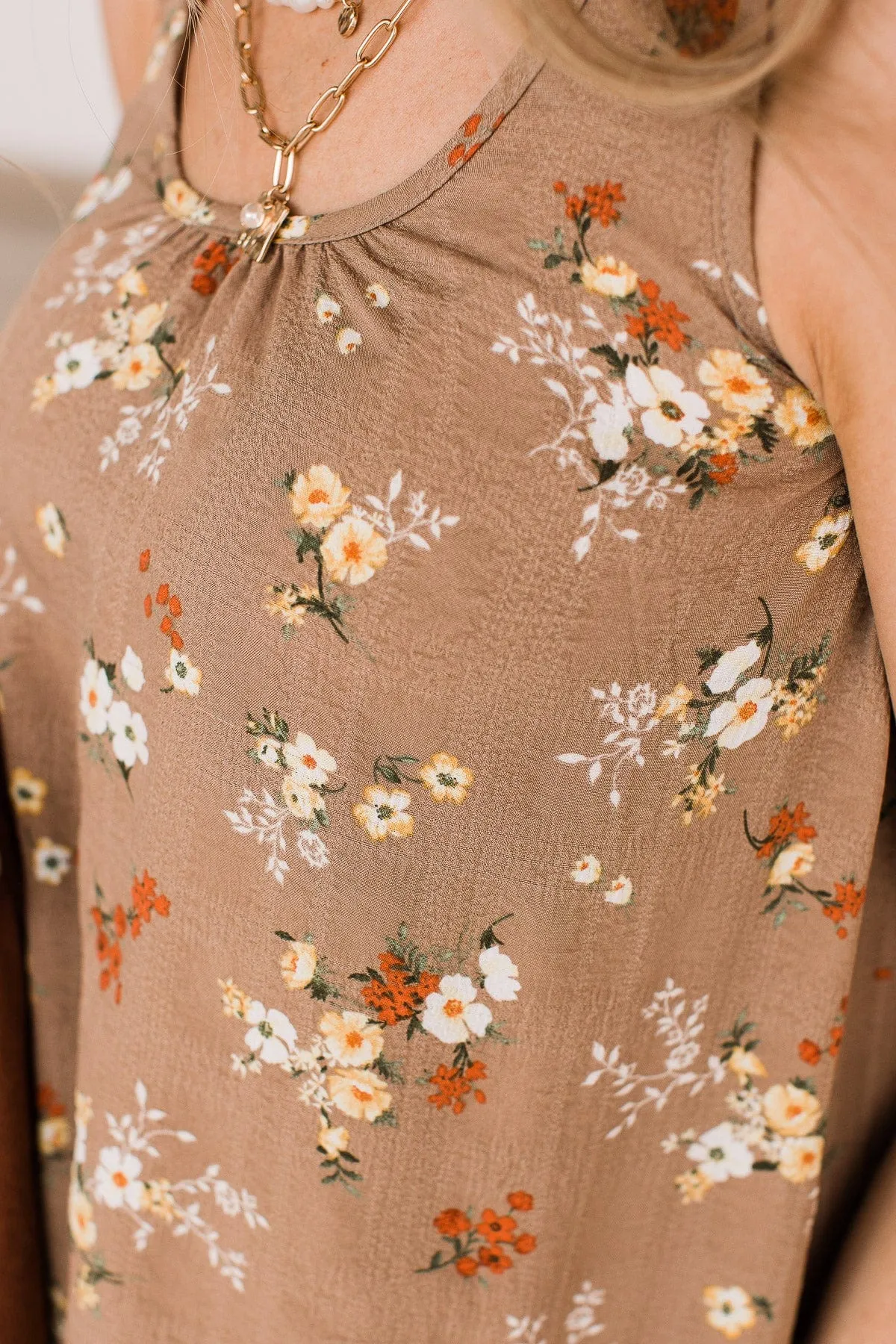 Explore Your Heart Floral Tank Top- Taupe