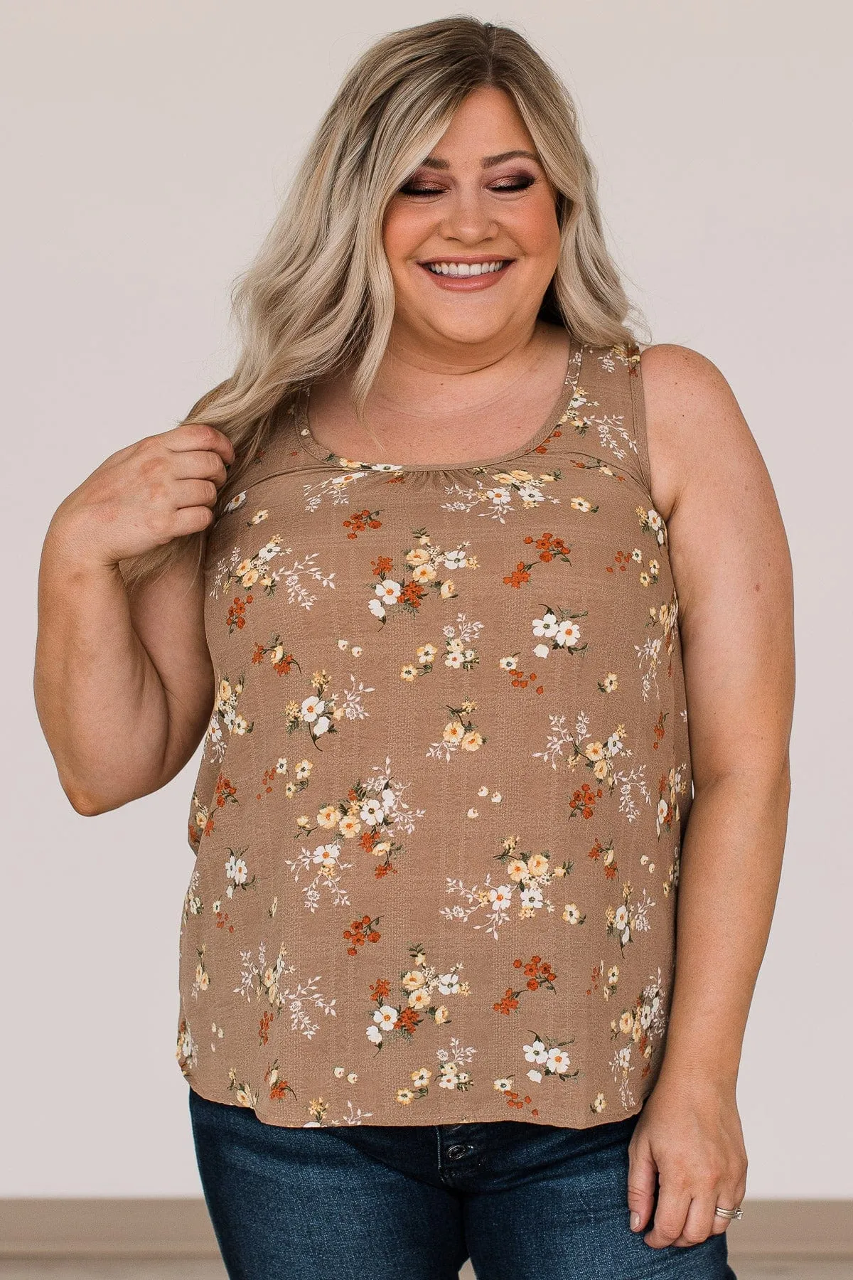Explore Your Heart Floral Tank Top- Taupe