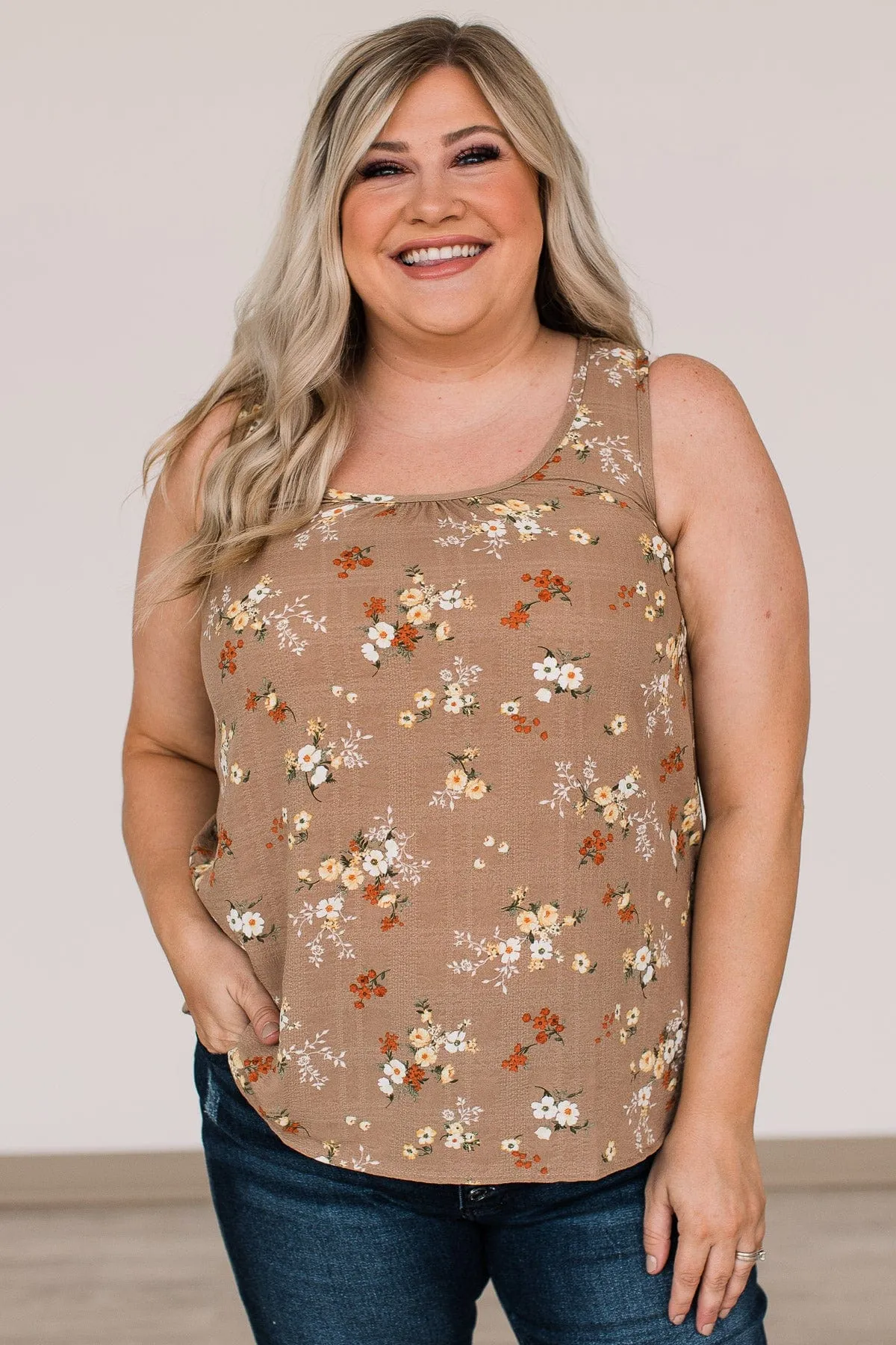 Explore Your Heart Floral Tank Top- Taupe