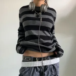 Fairy Grunge Knit Oversized Striped Long Sleeve Crewneck Knit Top