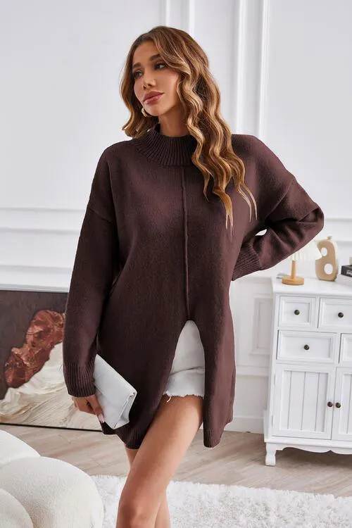 Fall Special Slit Mock Neck Tunic Sweater