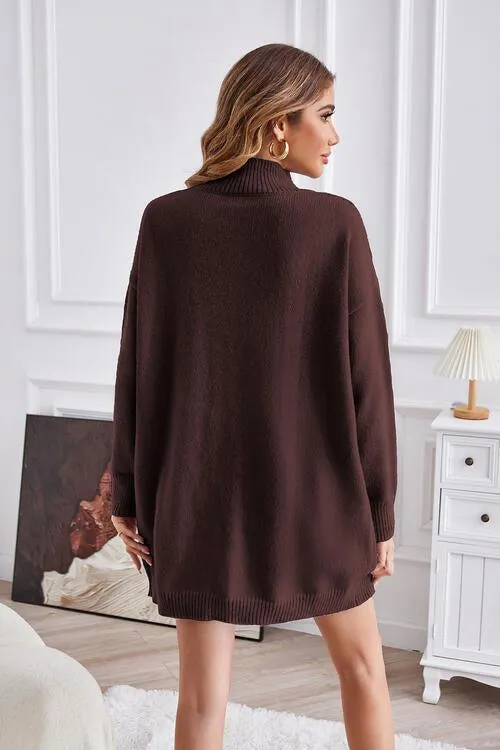 Fall Special Slit Mock Neck Tunic Sweater