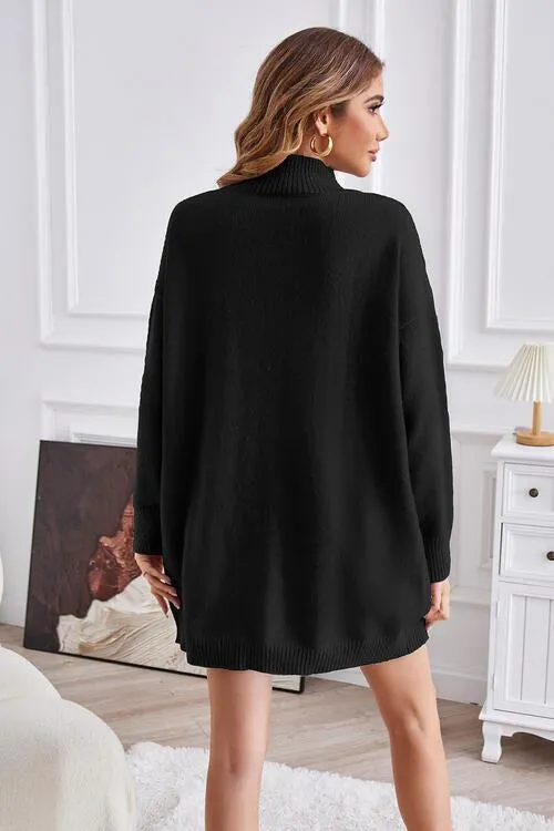 Fall Special Slit Mock Neck Tunic Sweater
