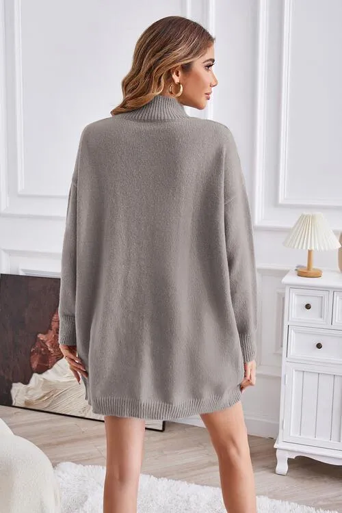 Fall Special Slit Mock Neck Tunic Sweater