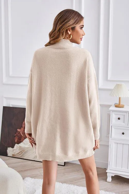 Fall Special Slit Mock Neck Tunic Sweater