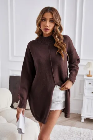 Fall Special Slit Mock Neck Tunic Sweater