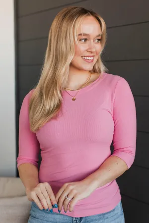Falling Into Your Arms Ribbed Top- Pink