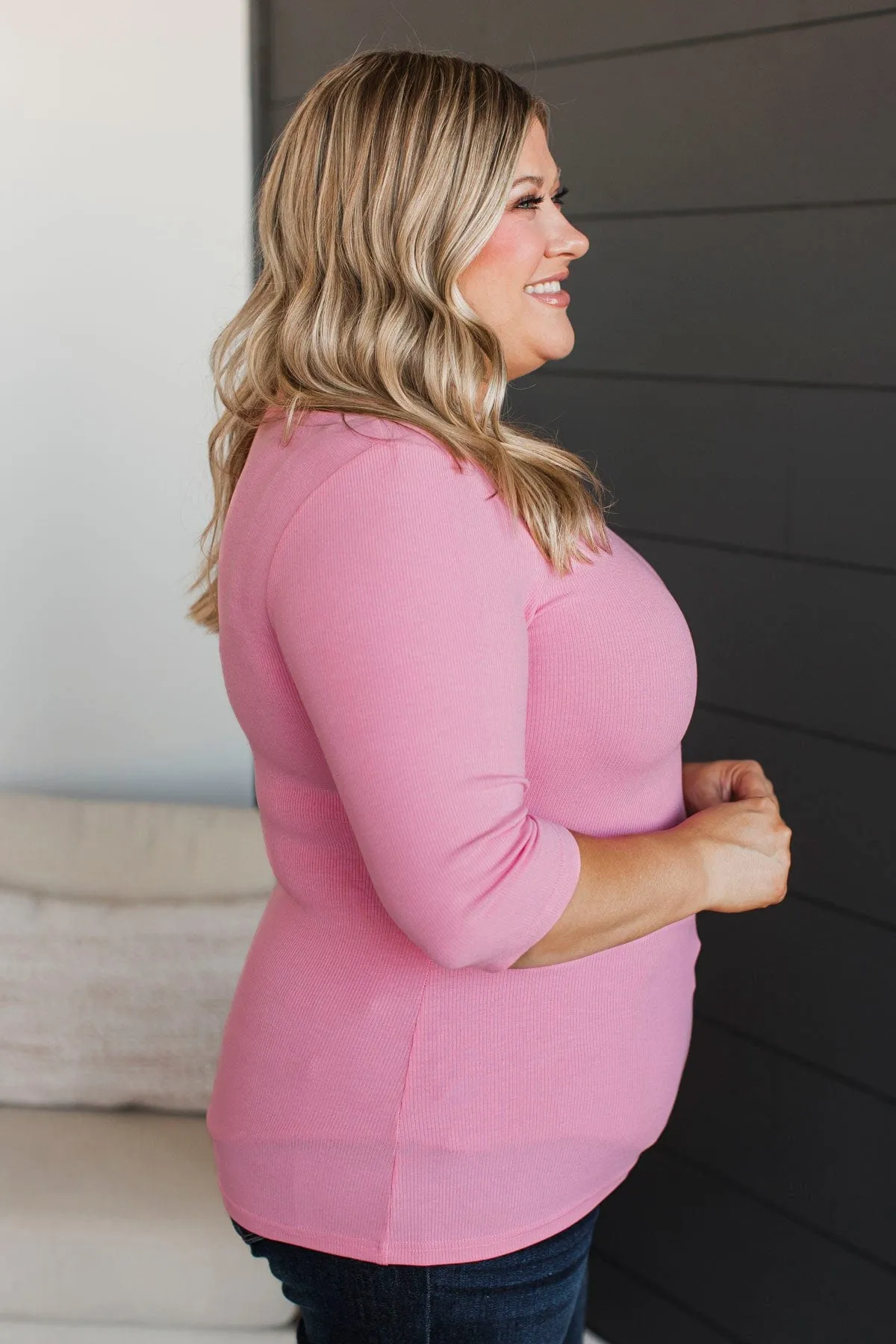 Falling Into Your Arms Ribbed Top- Pink