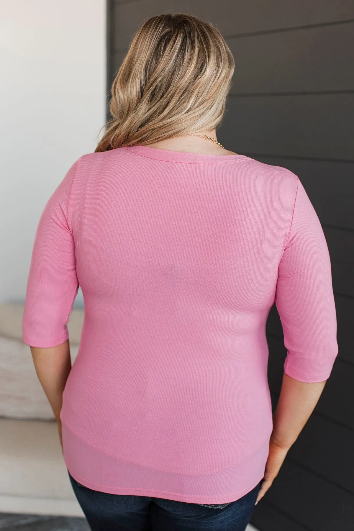 Falling Into Your Arms Ribbed Top- Pink