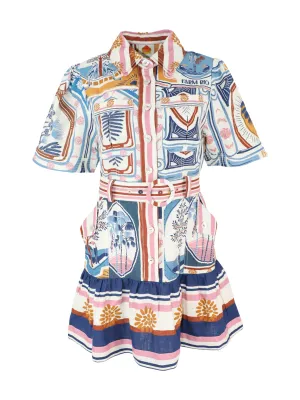 Farm Rio Cerrado Stamps Cream Mini Dress