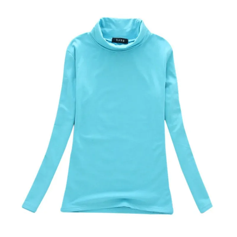 Fashion Women Long Sleeve Solid Bottoming Shirt Turtleneck Cotton Stretch Base Tops Blouse