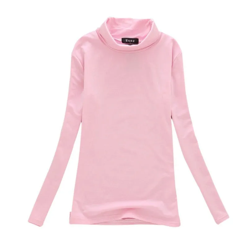 Fashion Women Long Sleeve Solid Bottoming Shirt Turtleneck Cotton Stretch Base Tops Blouse