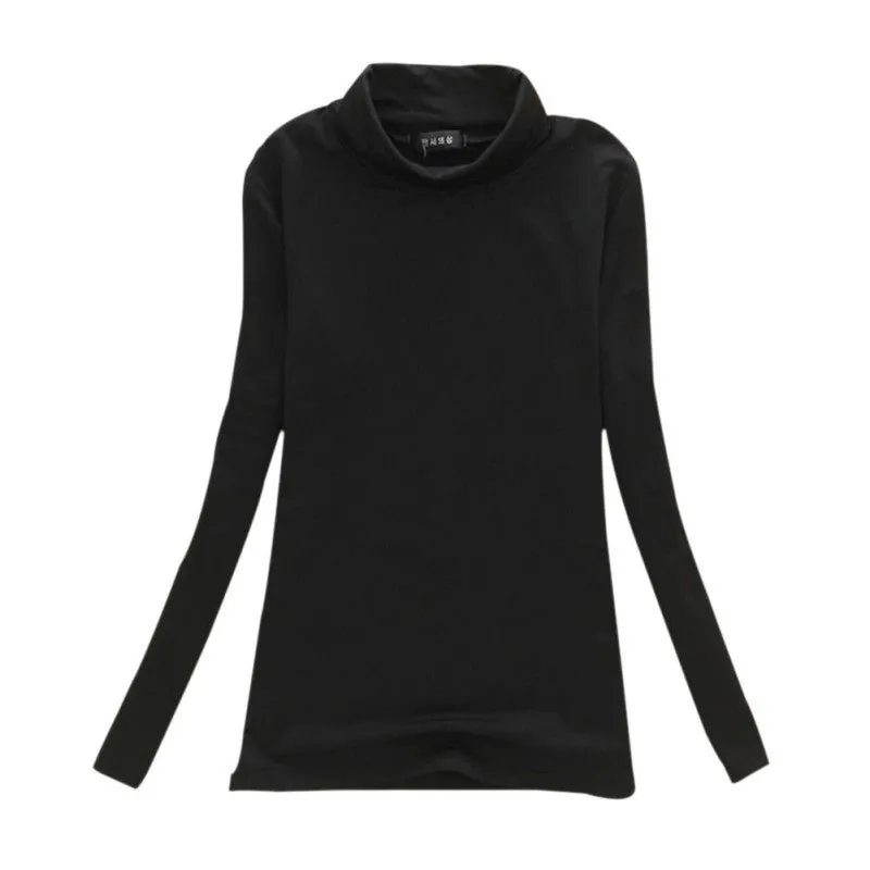 Fashion Women Long Sleeve Solid Bottoming Shirt Turtleneck Cotton Stretch Base Tops Blouse