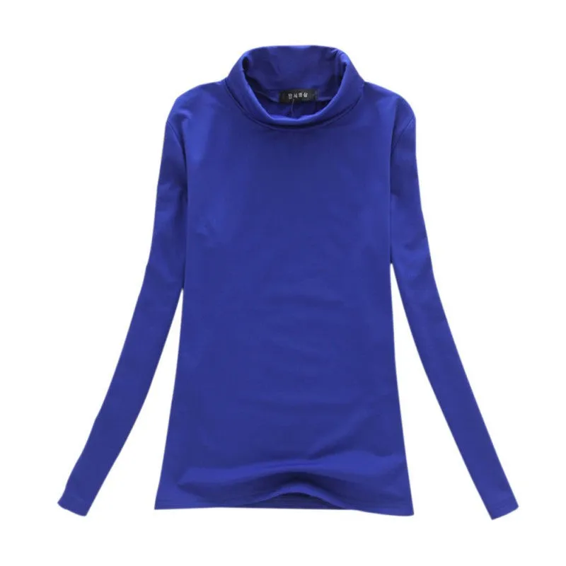 Fashion Women Long Sleeve Solid Bottoming Shirt Turtleneck Cotton Stretch Base Tops Blouse