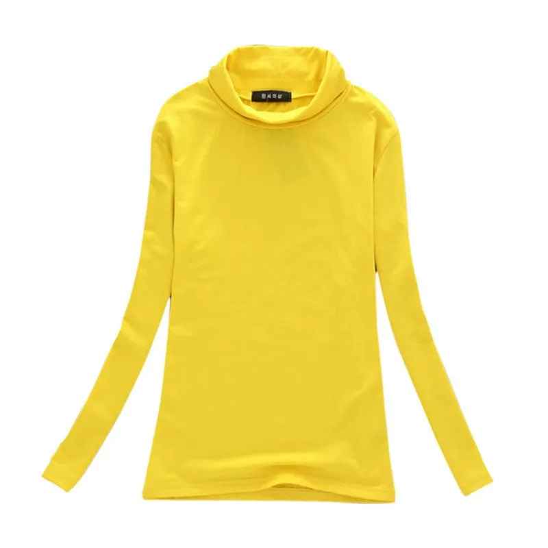 Fashion Women Long Sleeve Solid Bottoming Shirt Turtleneck Cotton Stretch Base Tops Blouse