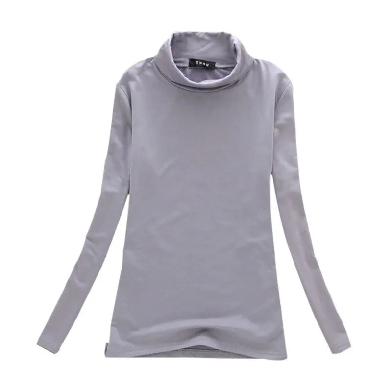Fashion Women Long Sleeve Solid Bottoming Shirt Turtleneck Cotton Stretch Base Tops Blouse