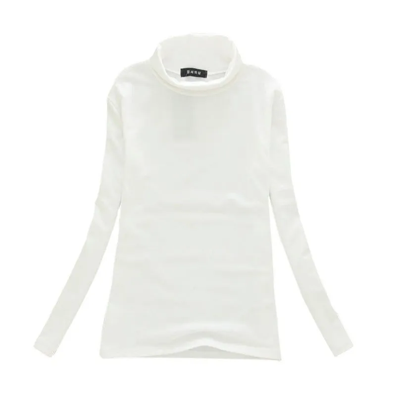 Fashion Women Long Sleeve Solid Bottoming Shirt Turtleneck Cotton Stretch Base Tops Blouse