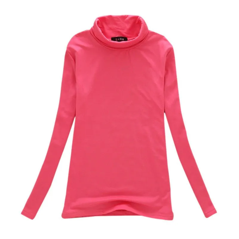 Fashion Women Long Sleeve Solid Bottoming Shirt Turtleneck Cotton Stretch Base Tops Blouse