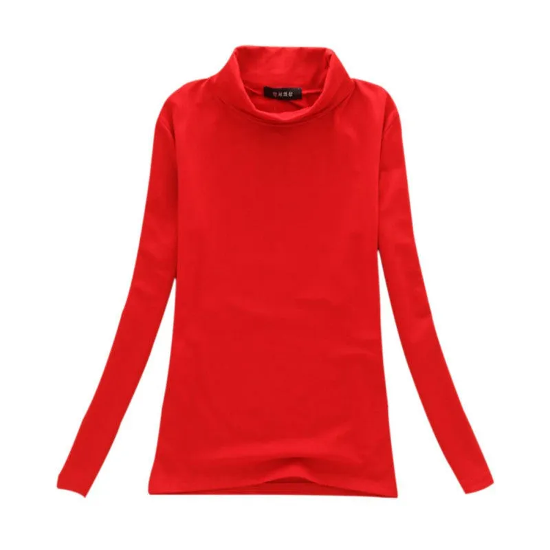 Fashion Women Long Sleeve Solid Bottoming Shirt Turtleneck Cotton Stretch Base Tops Blouse