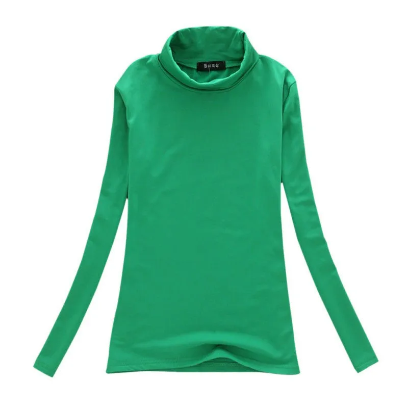 Fashion Women Long Sleeve Solid Bottoming Shirt Turtleneck Cotton Stretch Base Tops Blouse