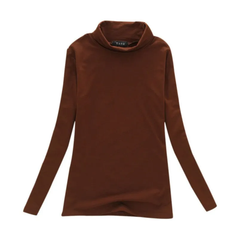 Fashion Women Long Sleeve Solid Bottoming Shirt Turtleneck Cotton Stretch Base Tops Blouse