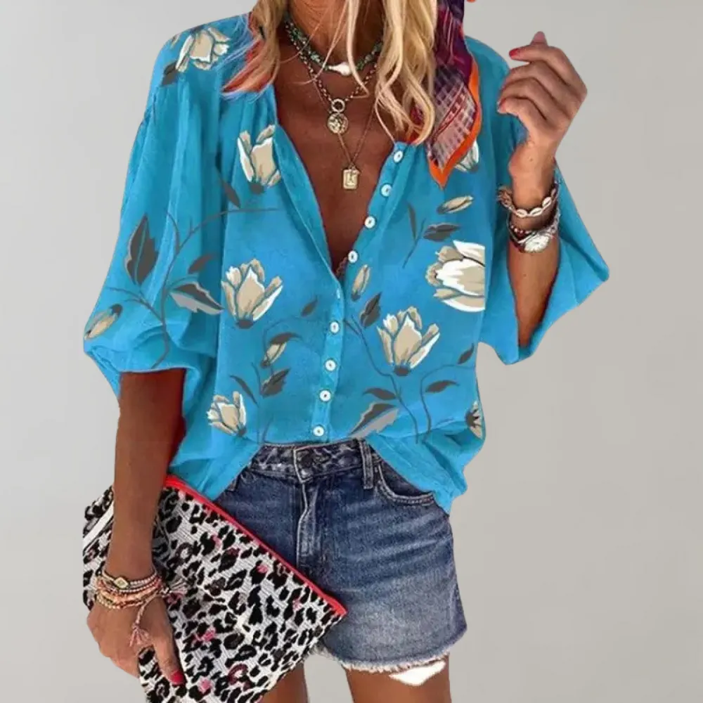 Fienna | Elegant Floral Print Blouse with Buttons for Ladies