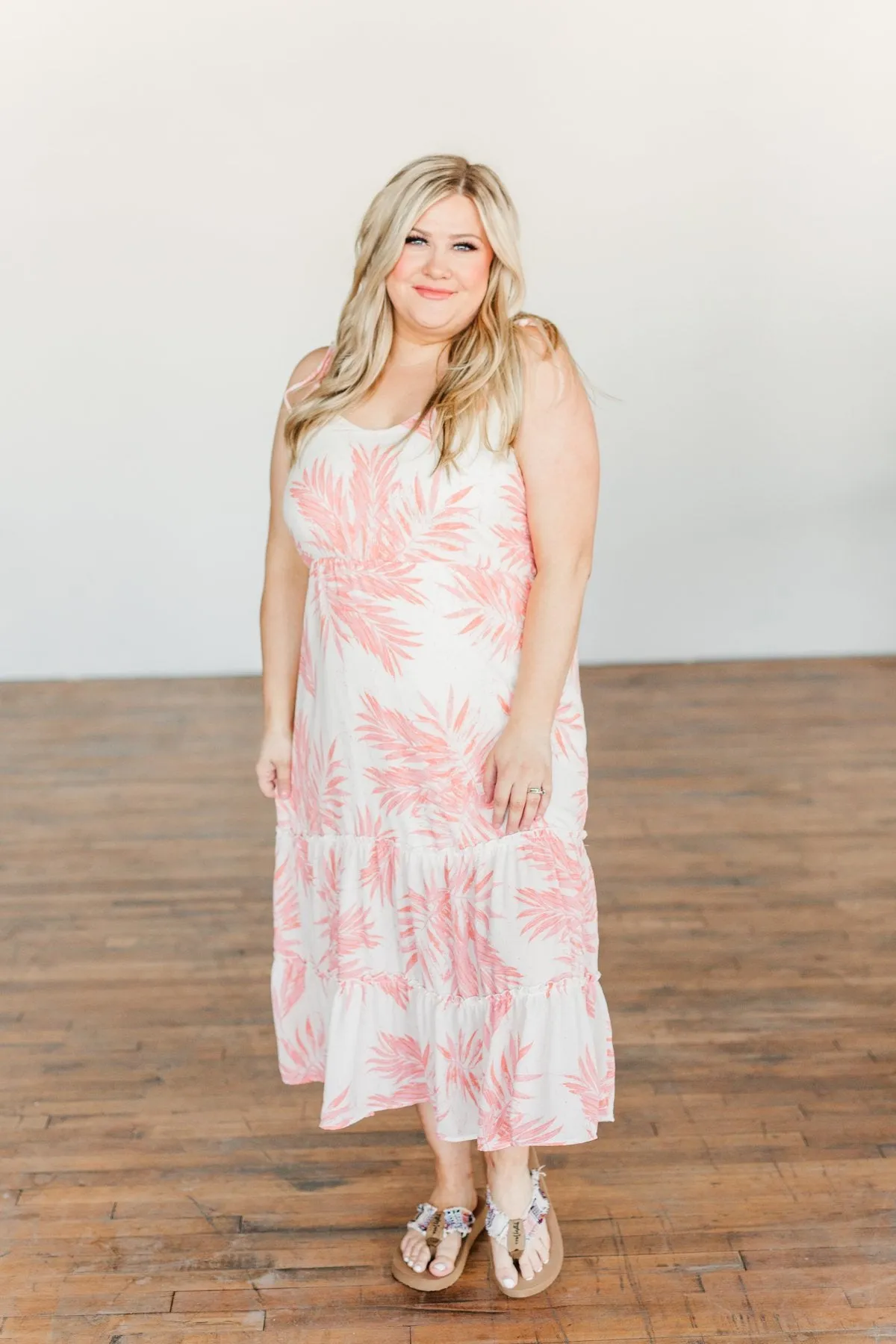 Finding Paradise Tropical Midi Dress- Ivory & Coral