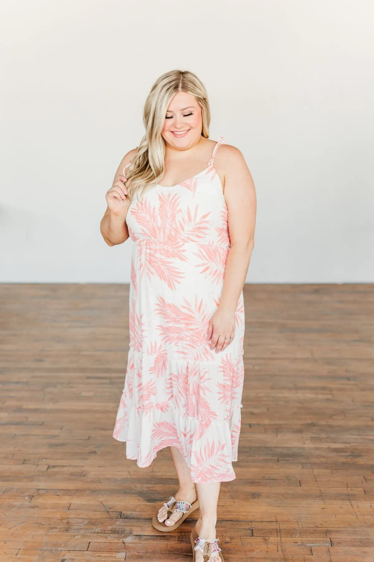 Finding Paradise Tropical Midi Dress- Ivory & Coral