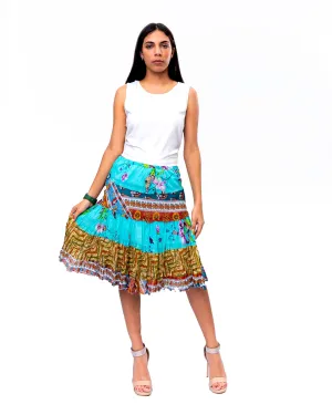 Five tiered Fabric mini ruffle skirt. In Multi.