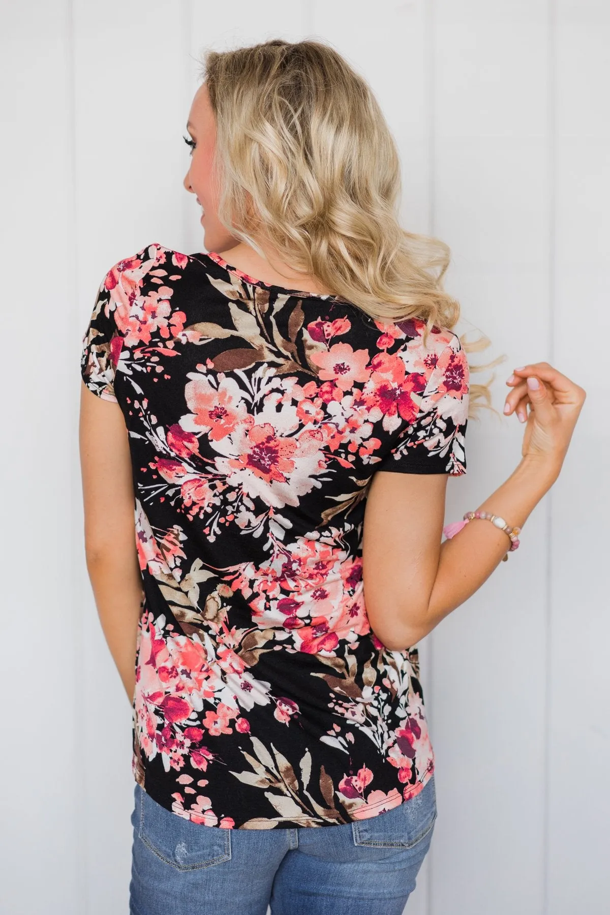 Floral All Day Criss-Cross Top- Black