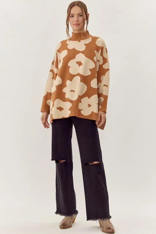 Floral Mock Neck Sweater
