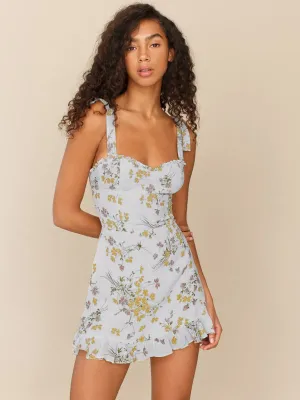 Floral Print Mini Dress with Sweetheart Neckline and Ruffled Hem
