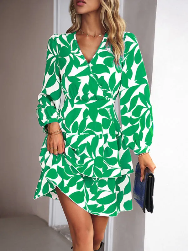 Floral Print V-Neck Mini Dress with Ruffled Skirt