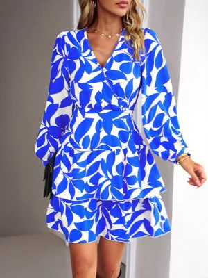 Floral Print V-Neck Mini Dress with Ruffled Skirt