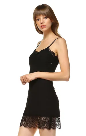 Full Slip Dress with Lace Details Black