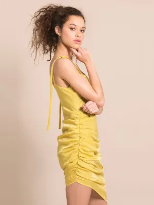Gathered Cupro Dress, Cupro, in Yellow