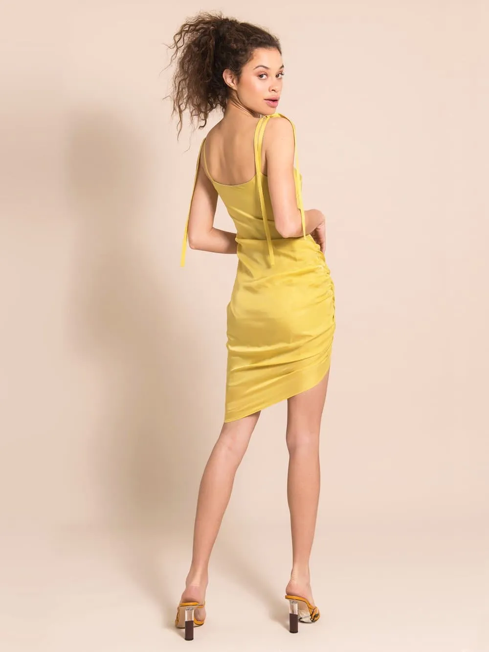 Gathered Cupro Dress, Cupro, in Yellow