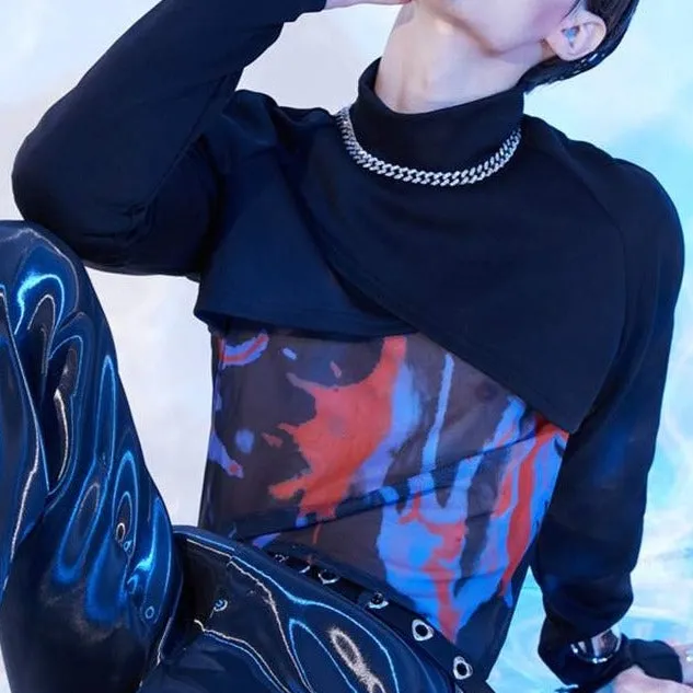 Gay Fashion Black Turtleneck Crop Top