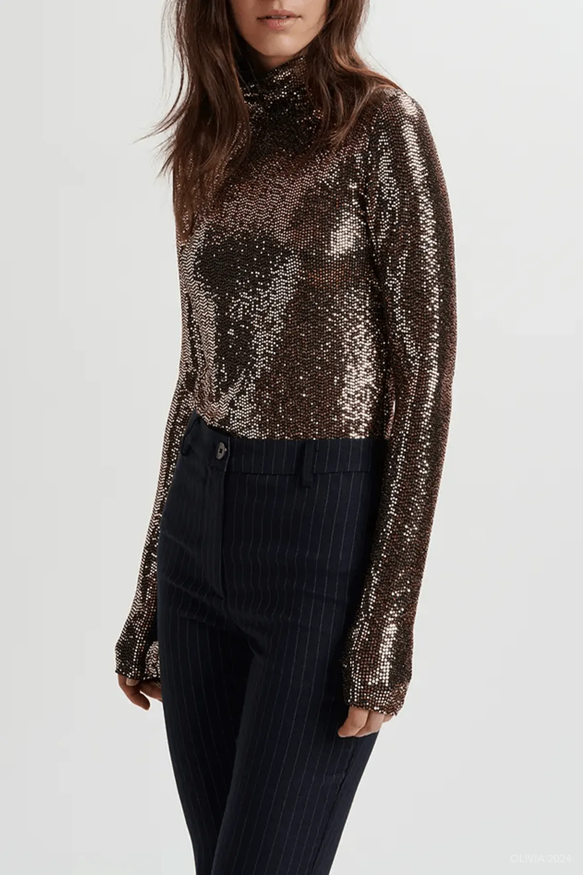 Geaker Jersey Turtleneck Top in Gold