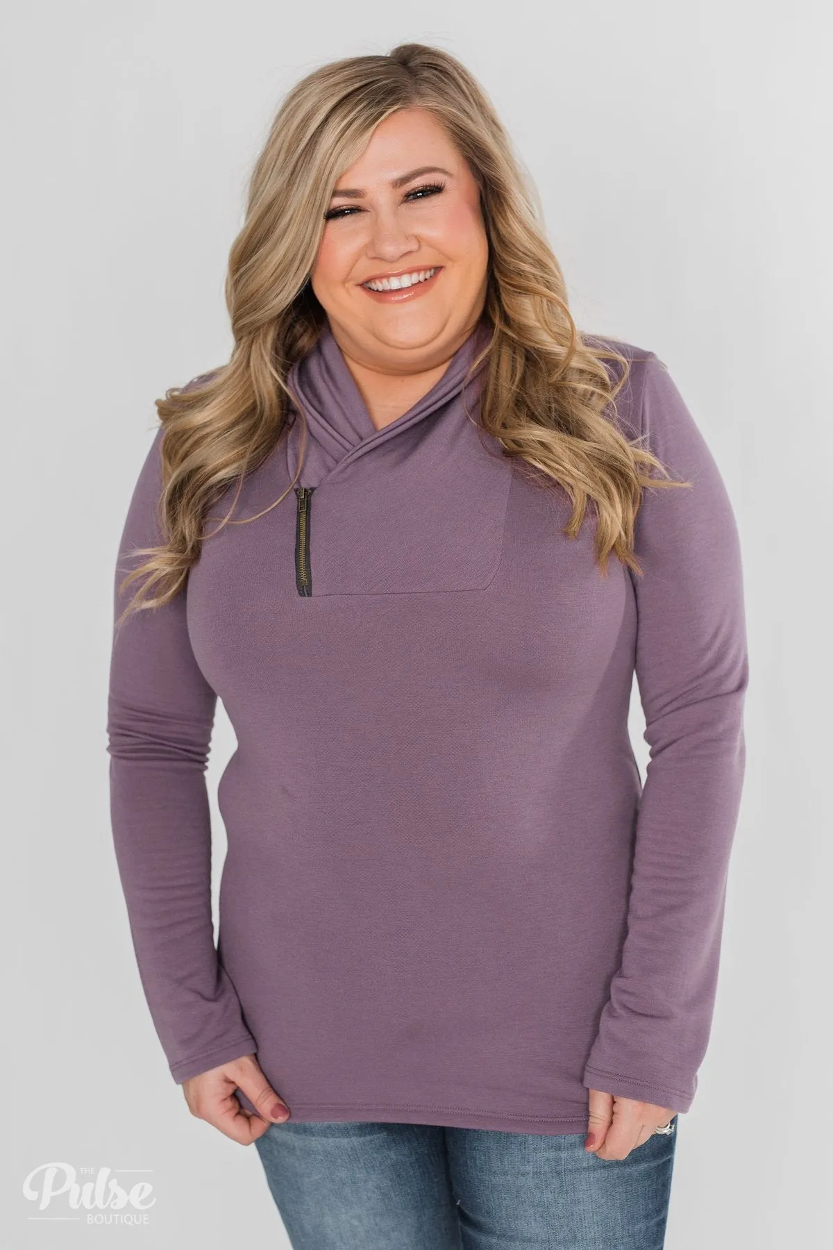 Give Me Time Zipper Pullover Top - Purple