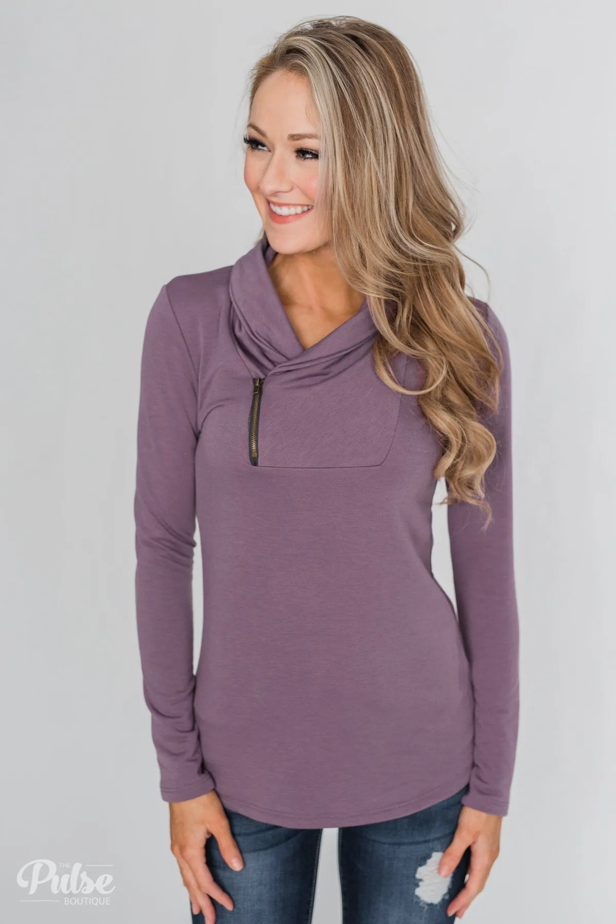 Give Me Time Zipper Pullover Top - Purple